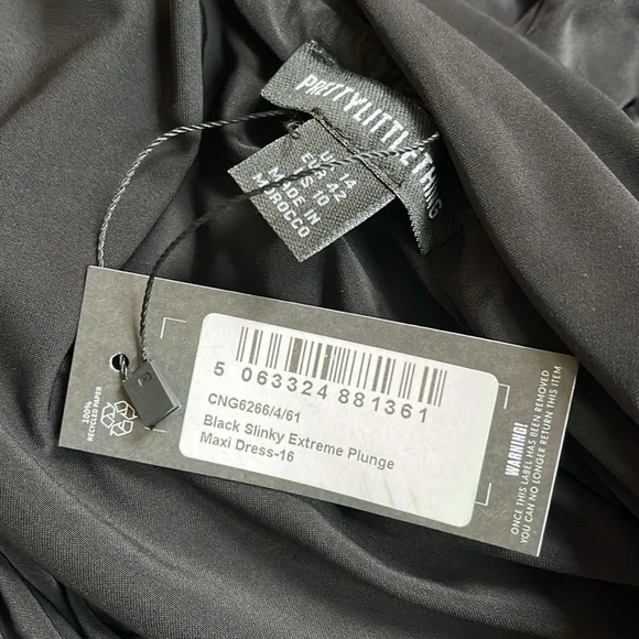 4/$19 NWT PrettyLittleThing black slinky extreme plunge maxi halter tie dress - Picture 7 of 8